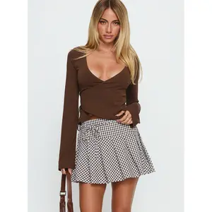 Nikoleta Pleat Mini Skirt Brown / White Check