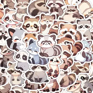 Cute Raccoon Series Sticker, 50pcs/set Waterproof Decorative Sticker, DIY Decals for Phone Case, Laptop, Notebook, Helmet, Skateboard