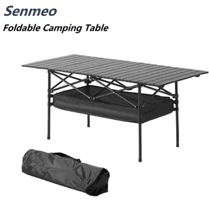 Portable Adjustable Folding Table(118cm/95cm), Suitable for Outdoor Car Camping, Family Backup, and Garden Barbecues - Comes with A Storage Bag