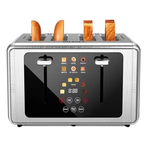 【NewYear2026】WHALL Toaster 4-Slice with Touch Screen, Stainless Steel Digital Toaster with Dual Control Panels, 6 Shade Settings & 6 Bread Types, Wide Slots, Bagel & Defrost, Silver