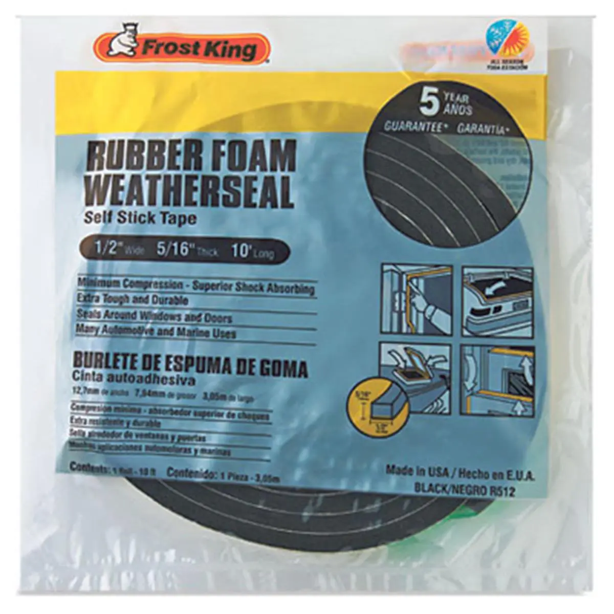 212 MAIN Self-Adhesive Premium Sponge Rubber Weather-Strip Tape, 0.5x0.32 in, Black High-Density, Home Improvement Window & Door Sealing Solution