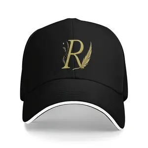 Of Golden Letter 'R' Printed Baseball Cap, Adorned with Plant and Patterns, Adjustable Design. Lightweight Travel Hat Suitable All Seasons, Washable, Valentine's Day and Father's Day,