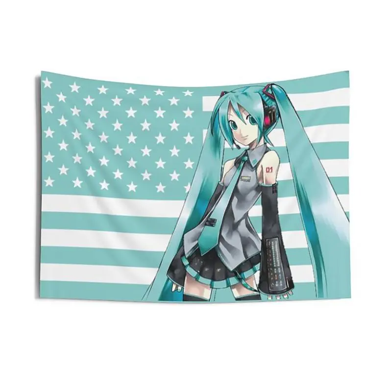 Tapestry, Anime Hatsune Miku 3x5Ft Flags Tapestry for Wall Hanging College Dorm Room Decor with 4 Brass Grommets Banner flag tapestry  Tapestry