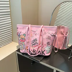 2026 New Cute and Stylish Large Capacity Cartoon Graffiti Printed Outdoor Fashion Versatile One Shoulder Handbag