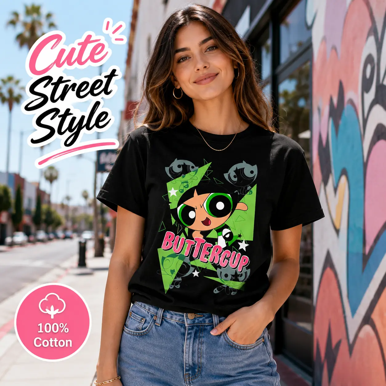 Women's Cute Graphic T-Shirt - Soft Cotton Shortsleeve Round Neck Top for Everyday Casual Streetwear Vibe, Tee, Colorful Style