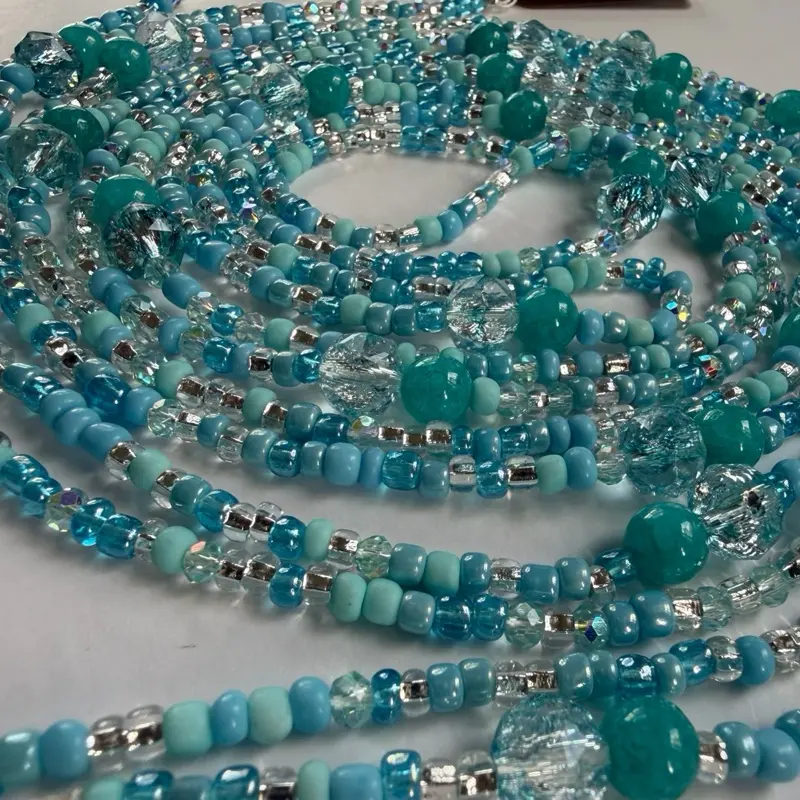 Waistbeads - Princess Collection(Elsa) All shades of blue and clear. Light Blue Crackle Beads and Crystals
