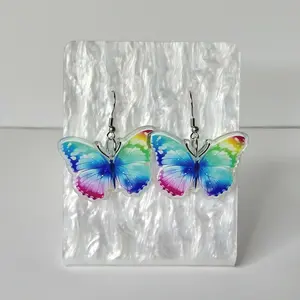 #504 Rainbow Butterfly Earrings- Stainless Steel Hooks- Casual Insect Animal Jewelry