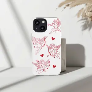 Coquette Aesthetic Cupid Angel Phone Case | Red Cherub Lovecore Vintage Protective Cover for IP Phone 16, 15, 14, 13, 12, 11, SE, XR, XS, X, 8, 7 (Pro, Pro Max, Plus, Mini Models)