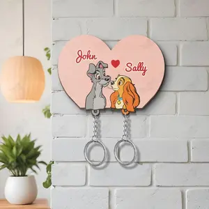 Personalized Lady and the Tramp Keychain Holder, Couple keychain, Couple Keychain Hanger for Wall Hanging, Perfect Home Decor