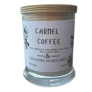 Busted R Candles Carmel Coffee Scented 100% Natural Soy Wax Candle 8.6 oz Coconut Milk Fresh Brewed Coffee Vanilla Brown Sugar Decor