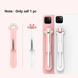 Cute Cat Paw Design Stylus Pen Case, 1 Count Silicone Pen Sleeve for Apple Pencil 1 2, Adhesive Tablet Pen Slot Holder, Cute Stylus Pencil Case