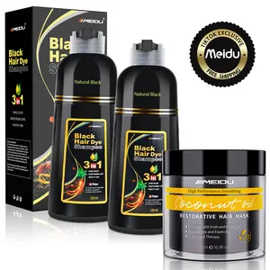 MEIDU 3 in 1 Hair Dye Shampoo + Keratin Hair Mask Suit, Contains Ginseng Extract, black hairdye, Collagen Hair Treatment, Hair Dye and Hair Care Set