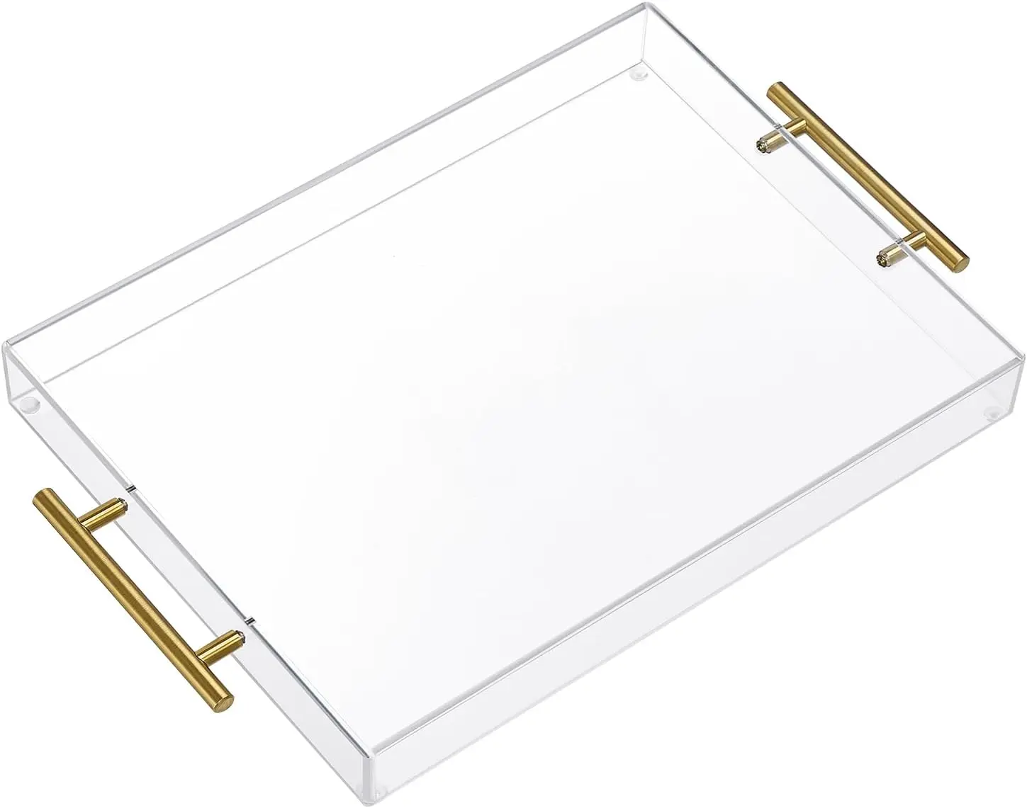 12"x16" Clear Acrylic Serving Tray with Golden Handles, Sturdy Huge Capacity Acrylic Tray for Coffee, Juice, Kitchen and Desk Organizer, Storage Tray (12"x16")