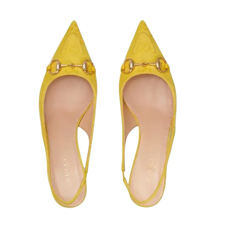 Gucci Slingback Leather and Canvas Pumps in Sunny Yellow  Size 38.5 USA 8