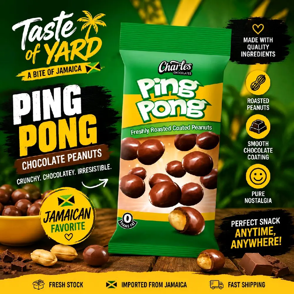 Charles Chocolates Ping Pong - Roasted, Coated Peanuts Jamaican Flavor Snack, Chocolate-Coated Nut Treat