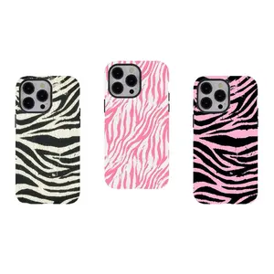 [No Magnetic] Soft Pink Zebra Print Phone Case,Aesthetic Tough phone Cover,Durable 2-Piece design tough phone casing for iPhone 17 16 15 14 13 12 11 8 7 for Samsung Series,Y2K Baddie smartphone Cover,Shockproof Protective Cover,perfect gift for her/him