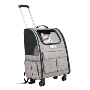 Airline Approved Rolling Pet Carrier Backpack 2-in-1 -Ventilated Soft Sided Travel Carrier with Upgraded Wheels， Removable Wheels for Small Dogs Medium Cats Under 18LBS
