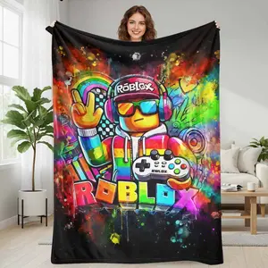 Colorful Gamer Flannel Blanket Rainbow Controller Art Print Soft Warm Cozy Lightweight for Bedroom Living Room Gaming Lounge Gift
