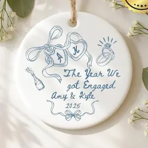 Personalized Engagement Ornament, The Year We Got Engaged Ceramic Keepsake, Custom Couple Ornament with Names and Year, Bride to Be Gift