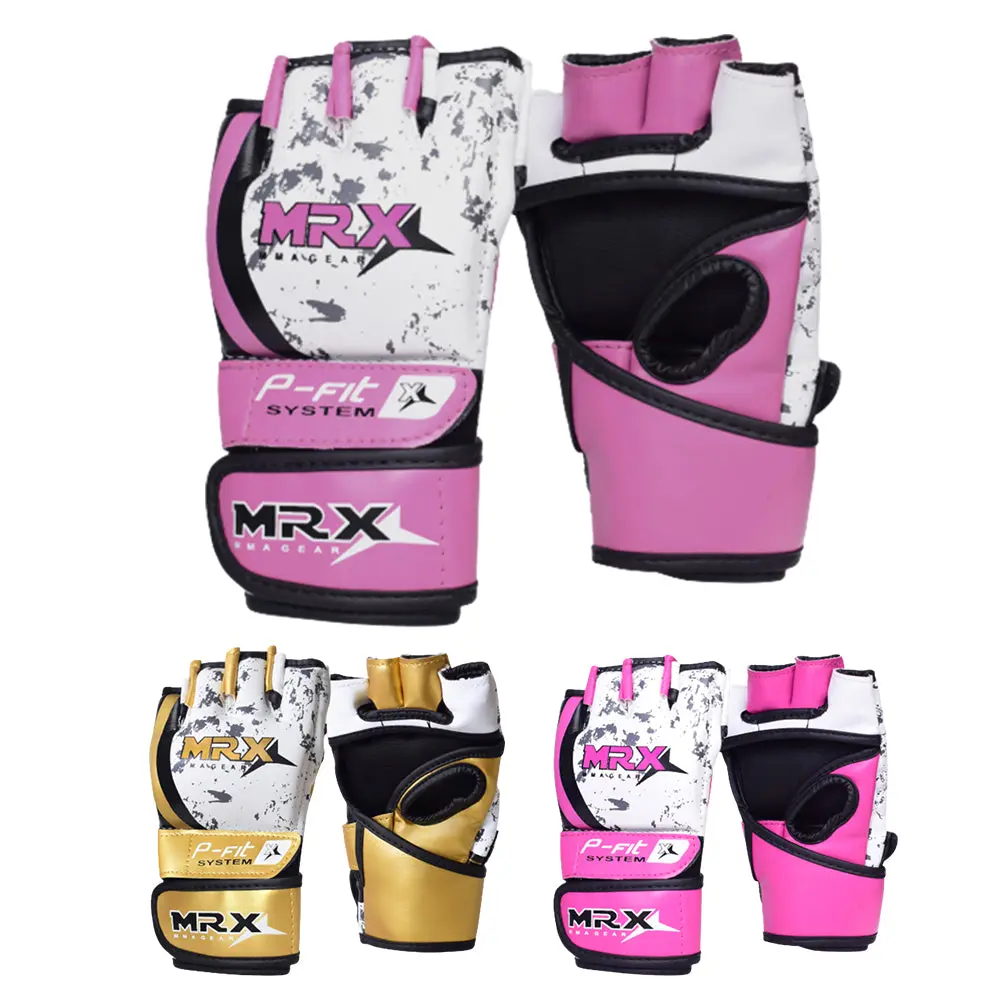 MRX BOXING & FITNESS Women's Adjustable MMA Grappling Gloves, PU Leather Open Palm with 3in-9in Velcro Strips, EVA Foam Padding & Secure Wrist Support, Martial Arts Training Equipment, 9 In, Eva Padding