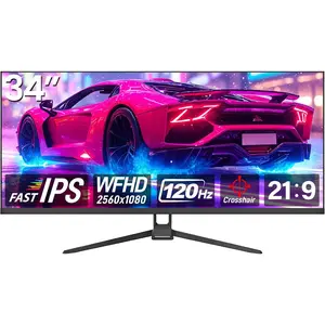 Gaming  34 inch IPS 120Hz, Ultrawide PC Screen 2560x1080P Ultra-Thin Zero Frame  Display for  Office Business, DP, HDMI, Wall-Mounted, Black