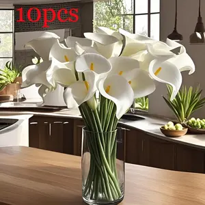 10 Pieces Realistic Calla Lily Artificial Flowers, PU-Touch Floral Bouquet for Weddings and Home Décor, Ideal for Mother’s Day and Spring Arrangements, Decorative Faux Plastic Flowers