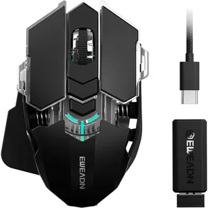 EWEADN G5 Tri-Mode  Gaming , 12800 DPI Programmable   with Metal Base for Stability, 500mAh Rechargeable, 8 Macro Buttons, Rapid Fire Key, RGB Backlit for FPS PC  - Black