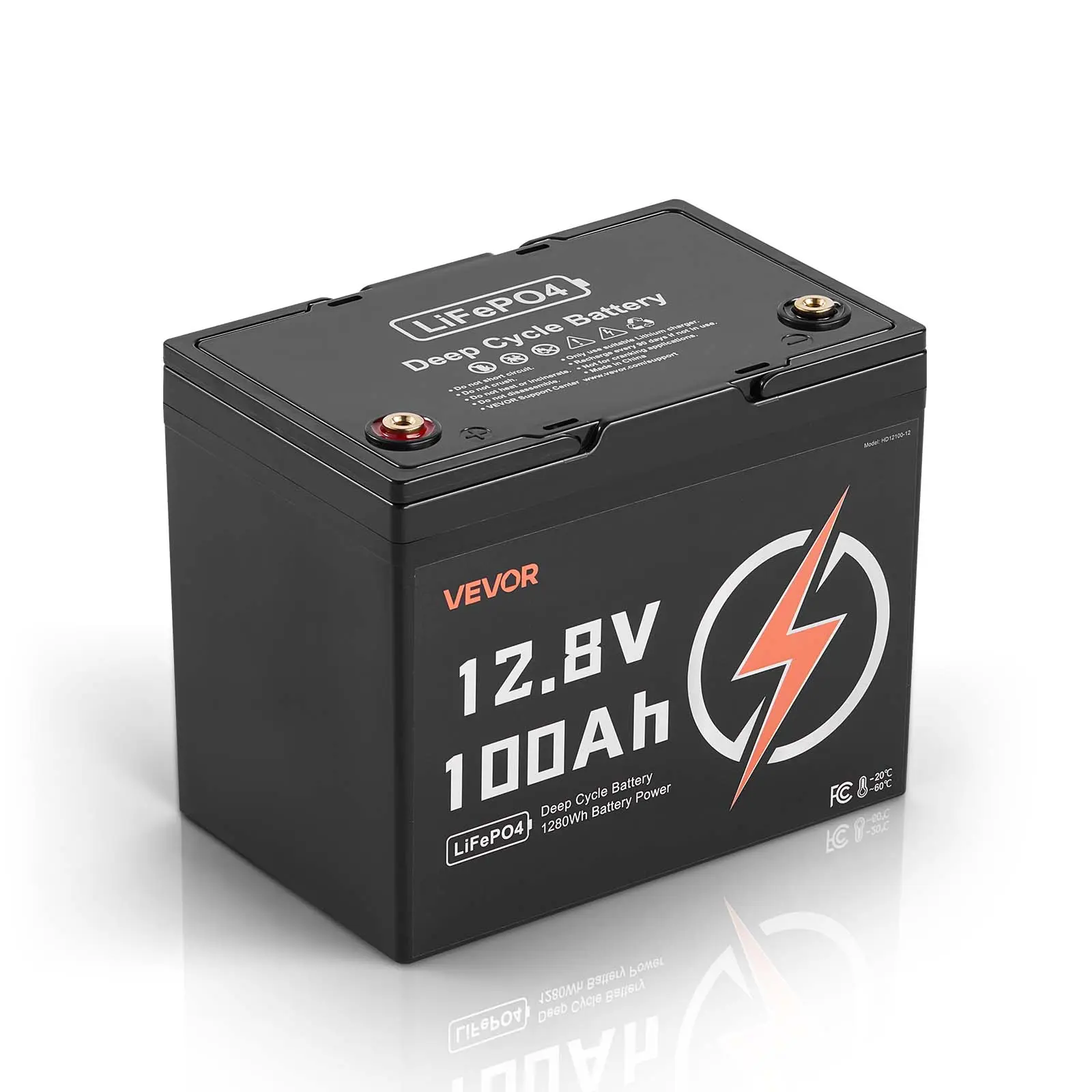 VEVOR 12V 100Ah LiFePO4 Lithium Ion Battery with T14 Terminal, High-Performance Deep Cycle Batteries with Built-in BMS, 4000-15000 Cycles, Low Temperature Protection, 10-Year Lifetime, 20.5 lbs for Solar Off-Grid Home Energy Storage, RV Owners, 4,000-15,0