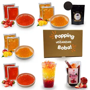 Popping Boba Syrup kit DIY from Taiwan. 8 Drinks. Bursting Pearl To-Go Packets. Strawberry Fruit Syrup Made with Real Juice. Premium Tea. Fat straws. Non-GMO, Gluten-Free. Authentic gifts (4 Mango 4 Strawberry Poppings, Strawberry Syrup)