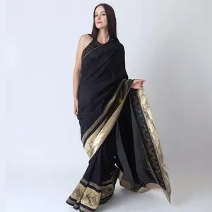 Mia Black Pre Stitched Saree with Hand Embroidered Blouse