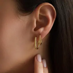 18K Gold Plated Rectangle Hoop Stacking Earrings, set of 1,2 or 3 pairs, Tiny Huggie Hoop Geometric Earrings, Gift for her, Everyday Earring