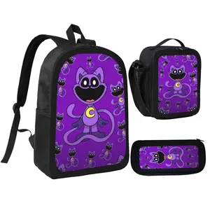 Smiling Critters Backpack With Lunch Box Pencil Case 3 In 1 For Boy Girl Teen Schoolbag Lightweight Large Capacity 600D Oxford Cloth Adjustable Straps Comfortable Mesh Back Cushioning backpack goals-A
