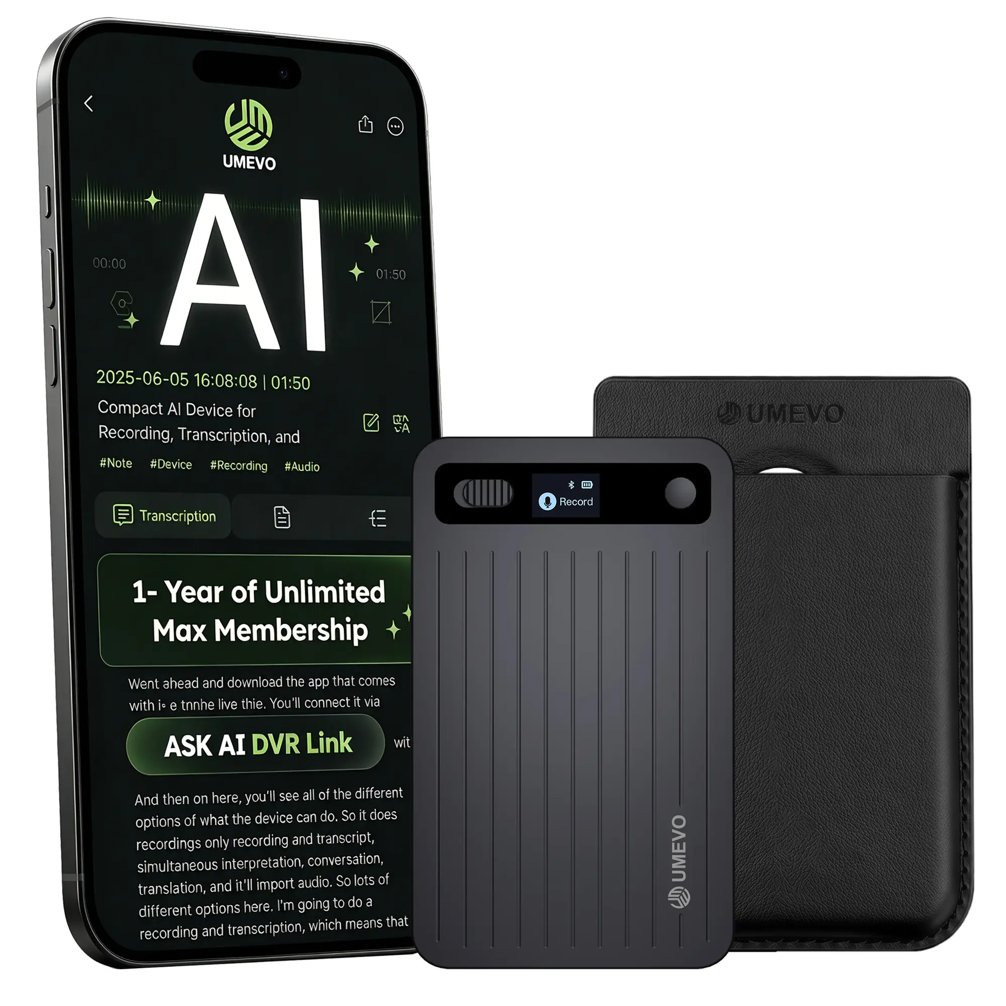 UMEVO Note  Plus fessional AI Voice Recorder for Business Meetings, Calls & Interviews, 2 MEMS Microphones, Instant View Display, 50-hour Battery Life, AI Transcription & Summary, Premium Office Gadget & Business Gift