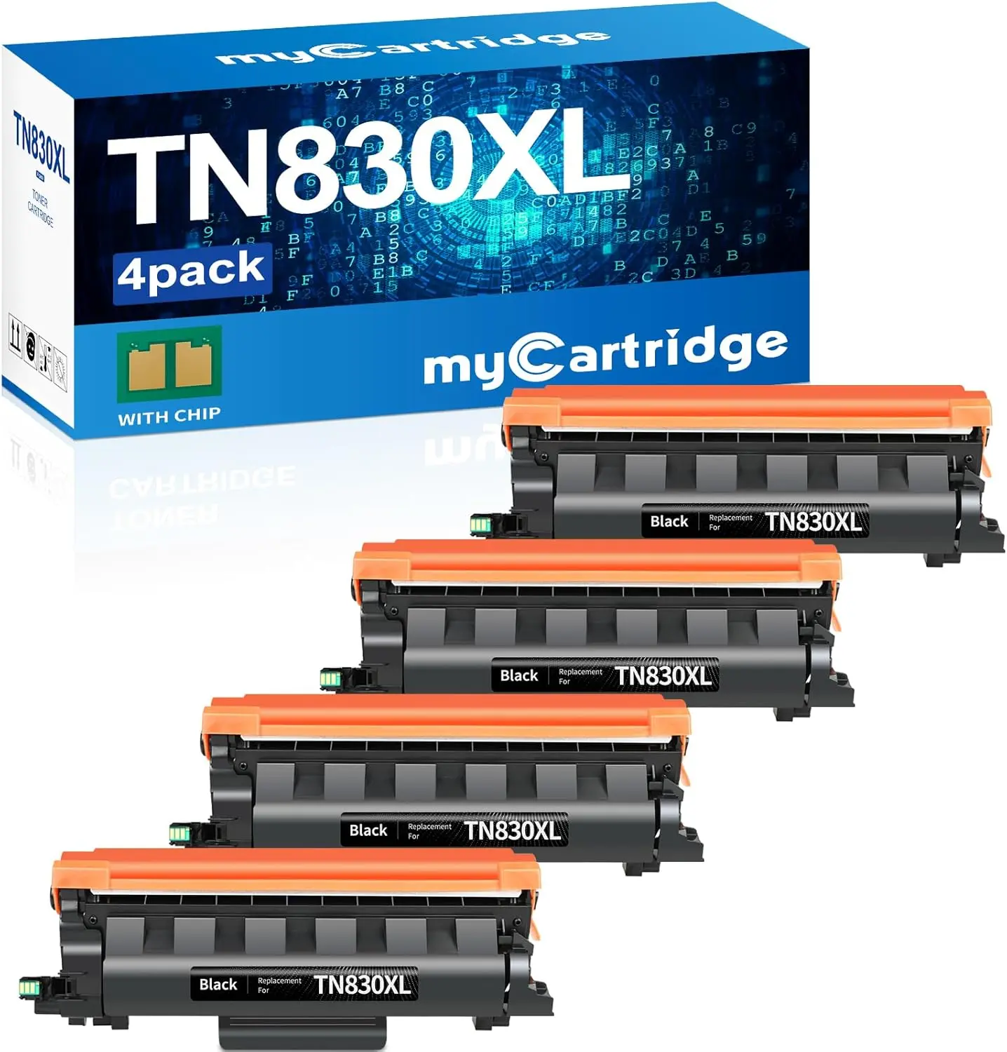 myCartridge TN830XL Compatible Black Toner Cartridges with Smart Chip, 4-Pack High Page Yield (Up to 3,000 Pages) for Brother HL-L2400D, HL, DCP, MFC Printer Models, Brother Models