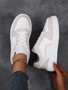 Women's Fashionable Lace Up Platform Sneakers, Trendy Fashion Sneaker, Casual Comfortable Breathable Sports Shoes, Female All-match Round Toe Shoes for Daily Wear