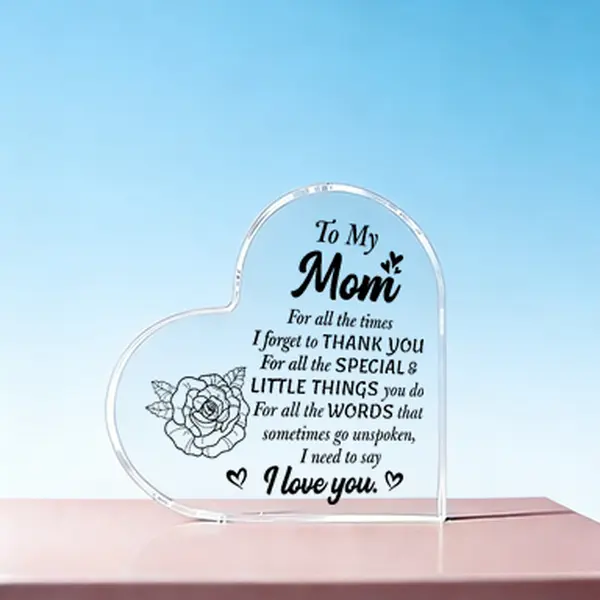 Personalized Acrylic Heart-Shape Engraved Desktop Plaque - 10x10cm Home Decor Product, Shelf Tabletop Sign, Indoor Keepsake Gift for Daughter, Thanksgiving Anniversary Birthday Present