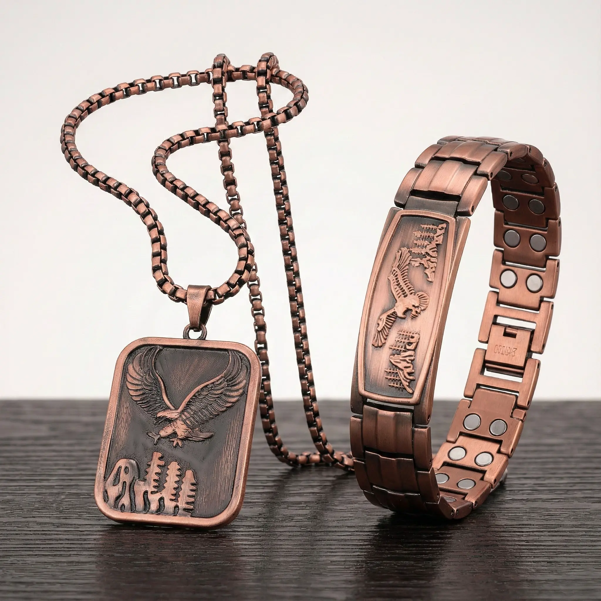 99.99% Pure Copper Magnetic Eagle Animal Jewelry Set - Men's Bracelet & Pendant Necklace, Vintage Casual Fashion Accessory, Unique Thoughtful Daily Gift, Jewelry Sets, Unique Gift