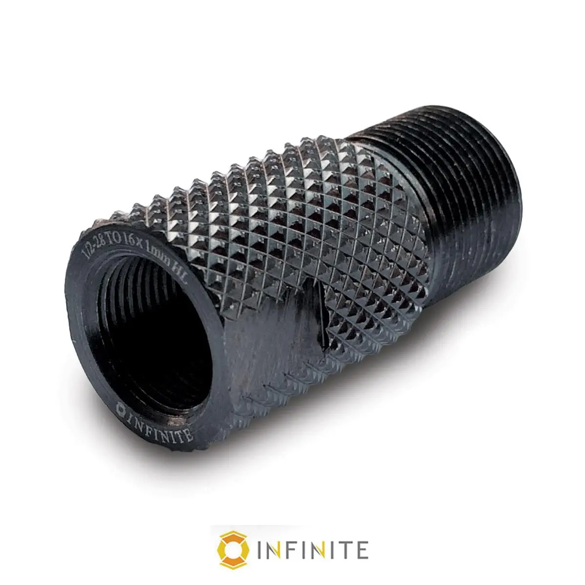 212 MAIN Infinite 1228-16LH-BS Black Thread Adapter - Inner 1/2-28RH to 16mm x 1 Left Hand Fit Conversion, Knurled Grip, Threaded Ends for Sailing Gear, Water Sports