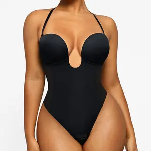 Shapellx  AirSlim Deep Plunge Low-Back Thong Bodysuit  Womenswear Basic Style Sleeveless