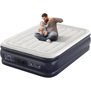 Air Mattress Full with Built in Pump,18''Inflatable Mattress of Upgraded Vertical Beams,Self Inflatable/Deflation Blow Up Mattress in 3 Mins,Flocked Top Airbed with Carry Bag for Home, Camping