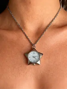 Fashion Vintage Star Clock Necklace, Accessory Necklace, Handmade Jewelry, Casual Trendy Jewelry, Punk Style with Star Pendant, Suitable for Women Daily Wear, Party Gift