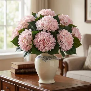 A set of 3 realistic, tactile hydrangea flowers for decorative purposes, suitable for home floral displays, wedding bouquets, and kitchen/dining table centerpieces.