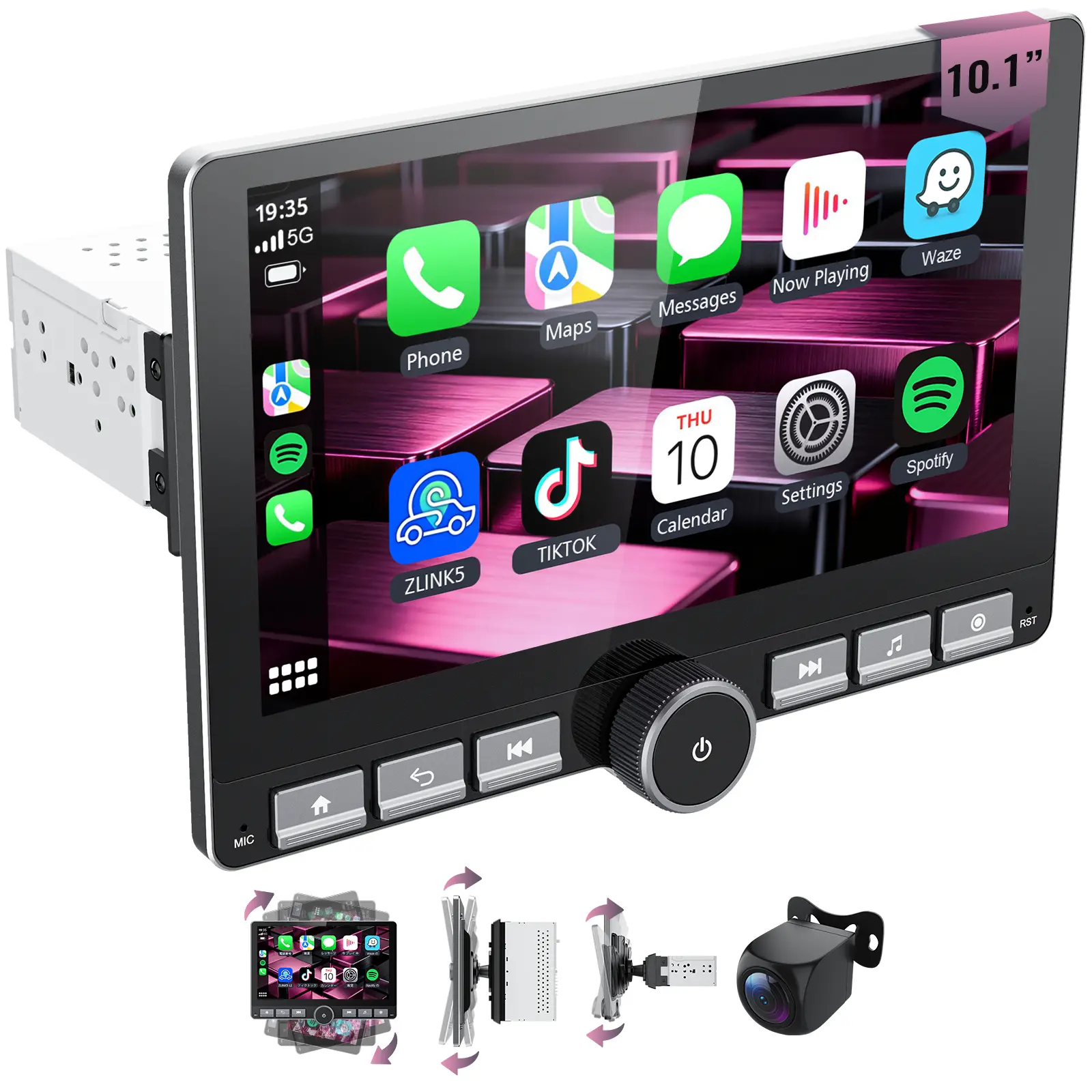 【fathersdaygift】Haudio 10.1" Android 13 Car Stereo, 360° Rotatable Screen, DSP Sound Enhancement, Physical Buttons, IPS Touchscreen, CarPlay, Android Auto, FM/AM Radio, GPS Navigation, 2GB RAM + 64GB Storage, Bluetooth