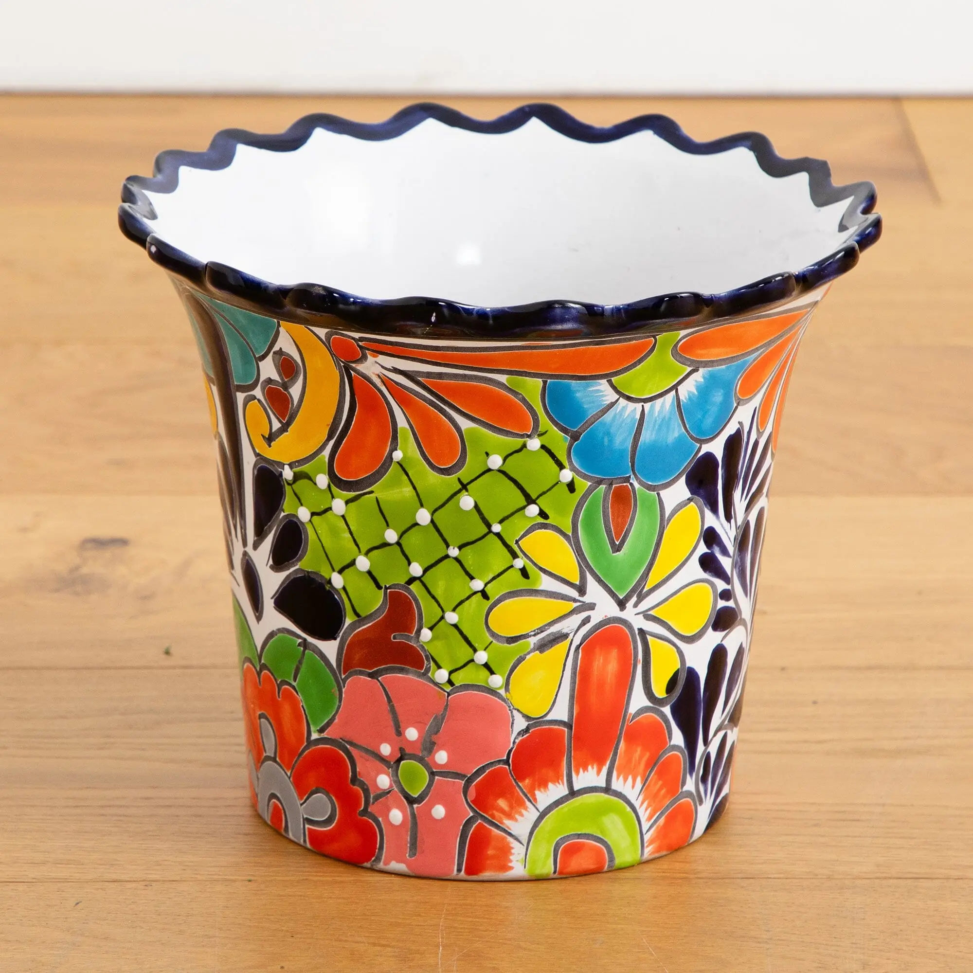 Mexican Talavera Ceramic Garden Planter - 10"x12" Handmade Handpainted Large Flower Pot with Drainage Hole for Home, Garden, Apartment Decorating