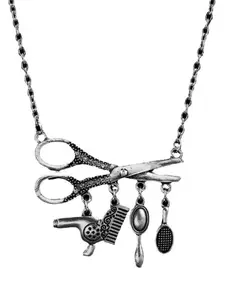 New Trendy Hairdresser Necklace Set, Punk Style Silver Color Pendant, Alloy Chain, Halloween Pattern, All Seasons