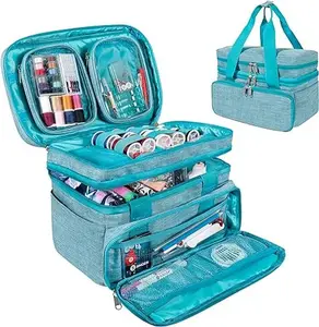 SINGER Sewing Accessories Organizer (Bag Only) – Double Layer Portable Sewing Storage Bag | 2 Detachable Pouches and 18 Compartments, Large Sewing Supplies & Crafting Carry-all (Teal)
