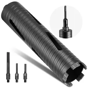 VEVOR Core Drill Bit, 2-1/2 inch Diameter, 9-1/2 inch Drilling Depth, 5/8-11 Internal Thread, Diamond Dry Coring Bit with 3 Adapters, Pilot Drill and Hex Wrench, for Concrete, Red Bricks, and Masonry