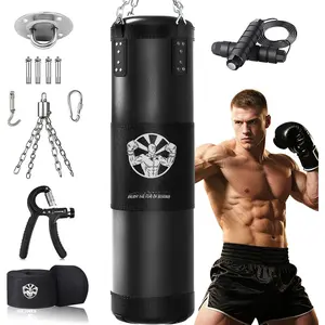 Punching Bag for Adults, 4ft Heavy Boxing Bag Set with 197 Inch Boxing Hand Wraps for MMA Karate Kickboxing  Gym Martial Art - Unfilled