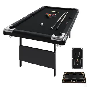 Garvee 6 Ft Folding Pool Table - Portable Billiard Table with Full Set Including 2 Cue Sticks, Billiard Balls, Chalk, and Felt Brush for Family Game Room Fun