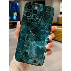 1pc Green Marble Pattern Anti-Drop Phone Case Suitable For IPhone17/IPhone17 Air/IPhone17 Pro/IPhone17 Pro Max/16 Pro Max/15 Pro Max/14 Pro Max/13 Pro Max/12 Pro Max